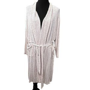 Loft Sleep Bathrobe Robe Lightweight size M Cream Black Dots Tie Waist Pockets